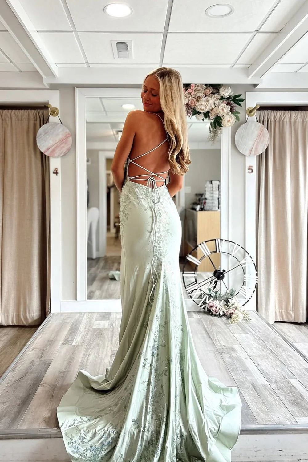 Sage Green Satin Sheath Column Sweetheart Lace Up Back Floor Length Dress - Jimiss