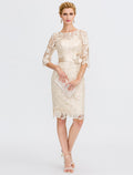 Champagne Lace Mother Of The Bride Knee-Length Dress | Boat Neck Sheath