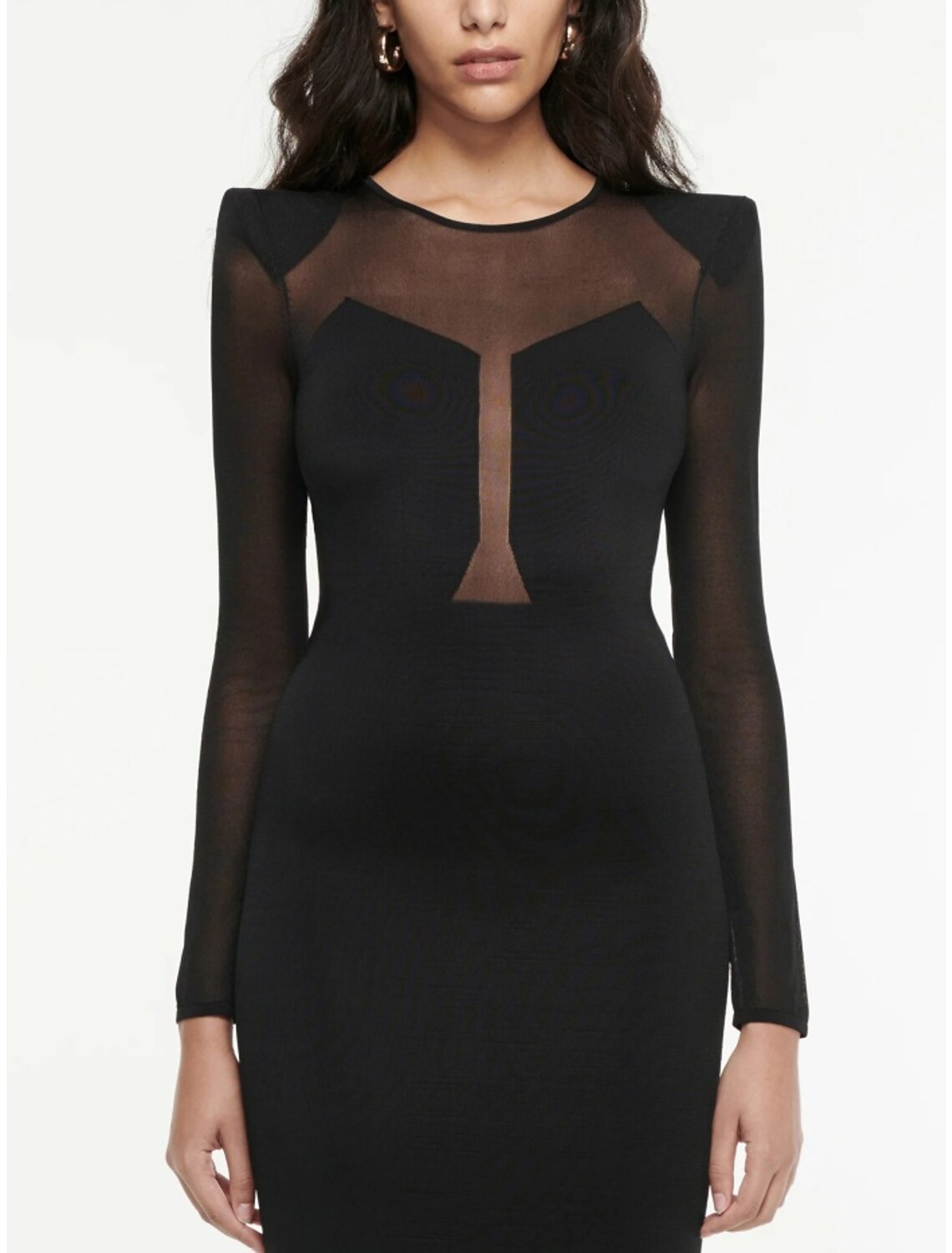 Mermaid / Trumpet Evening Gown Elegant Dress Formal Tea Length Black Dress Long Sleeve Jewel Neck  Fabric with Pleats