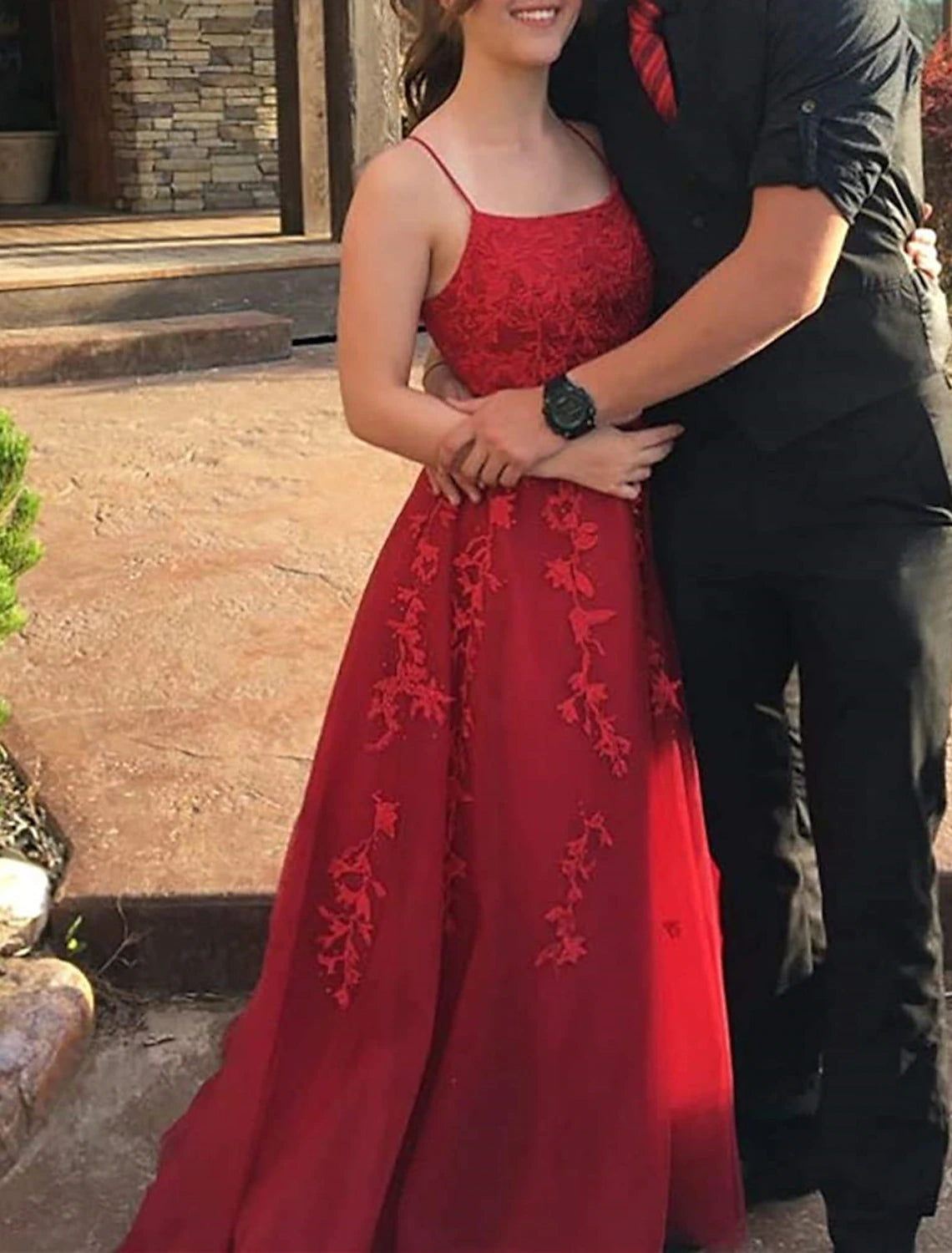 Abiti da ballo a trapezio, abiti floreali, abiti da cerimonia, da ospite, strascico a cappella, senza maniche, spalline sottili, in tulle con applicazioni