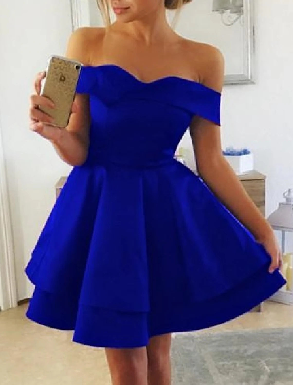 A-Line Cocktail Dresses Vintage Dress Homecoming Graduation Short / Mini Sleeveless Off Shoulder Satin with Draping