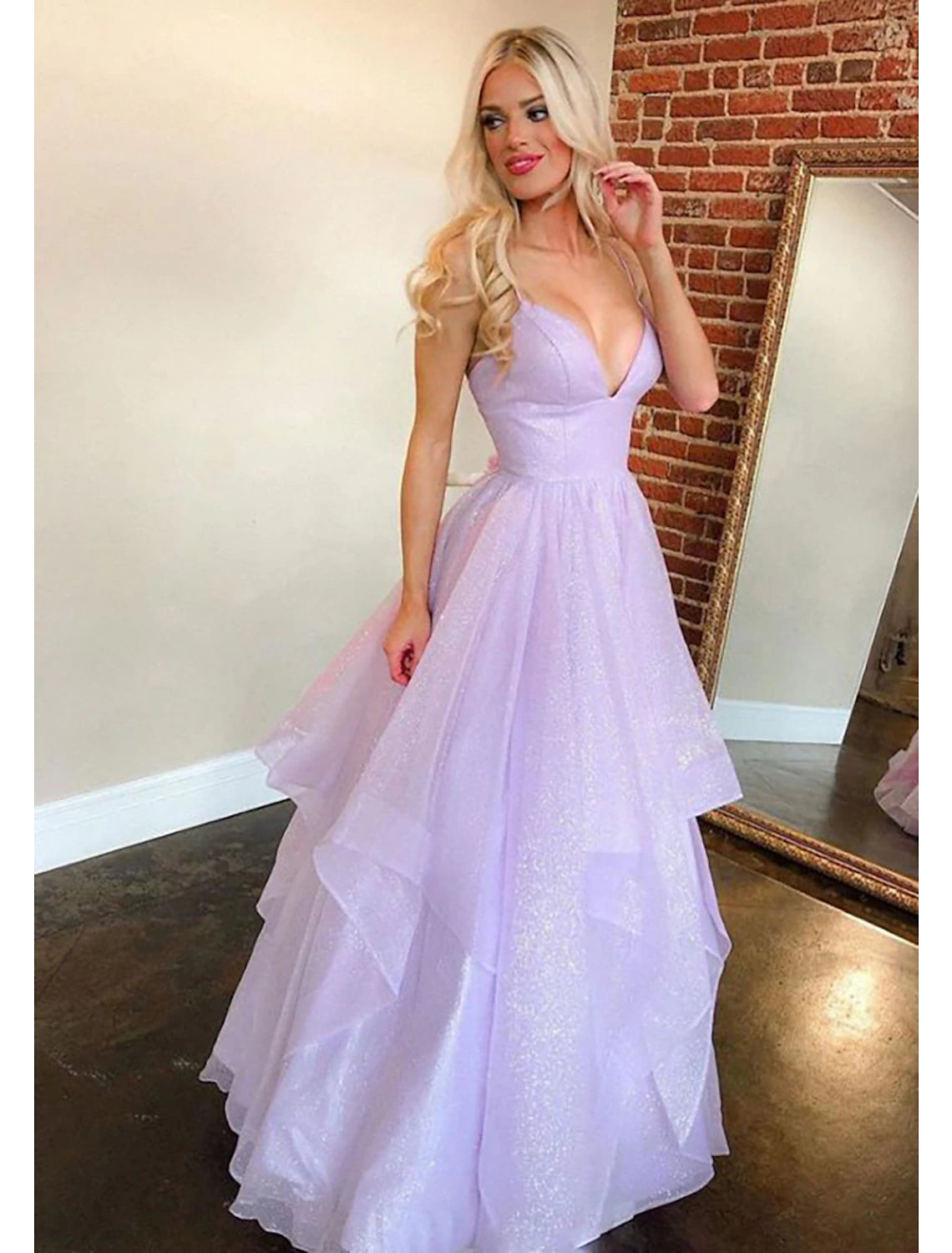 Vestido de fiesta de corte A con brillo y brillo, vestido formal de fiesta de boda, largo hasta el suelo, sin mangas, escote corazón, tul, sin espalda, con pliegues y volantes