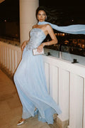 Sky Blue Chiffon a-line strapless zipper-back floor-length Dress Front View - Jimiss