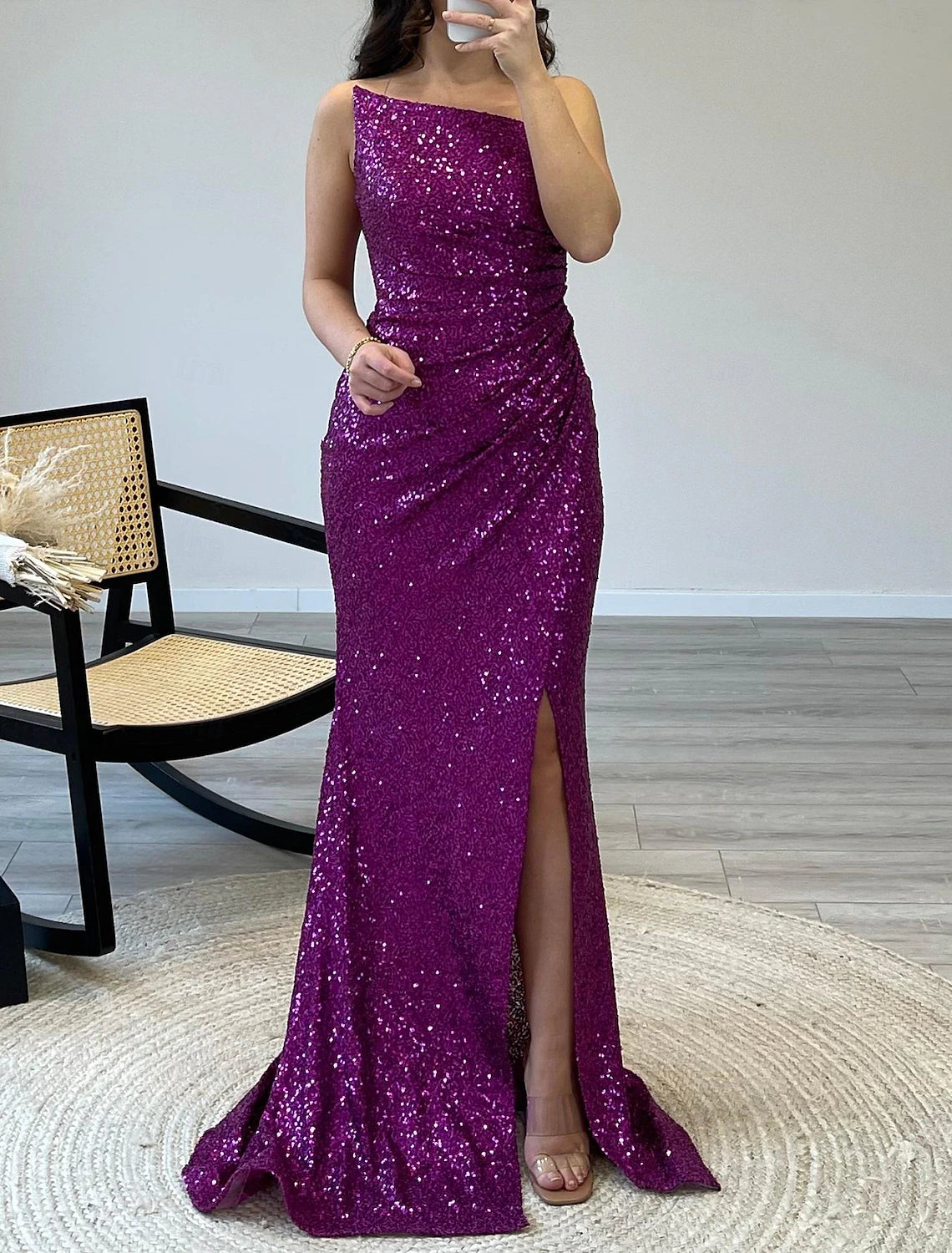 Mermaid / Trumpet Prom Dresses Sparkle Dress Prom Birthday Sweep / Brush Train Sleeveless Off Shoulder Sequined with Sequin