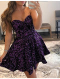 Purple Sequin Sweetheart A-Line Short Dress for Prom & Cocktail Parties