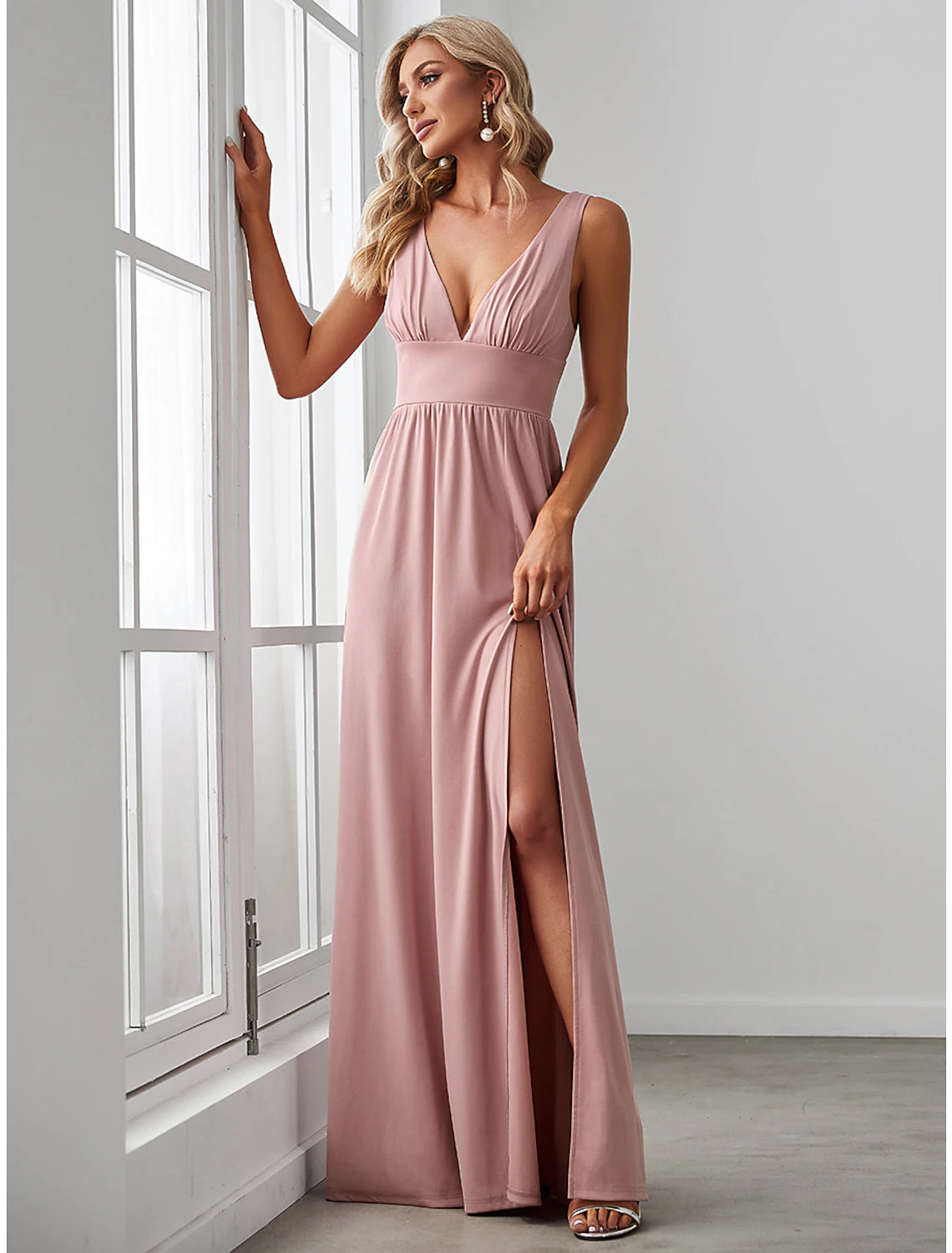 Blushing Pink Chiffon A-Line Floor-Length Bridesmaid Dress