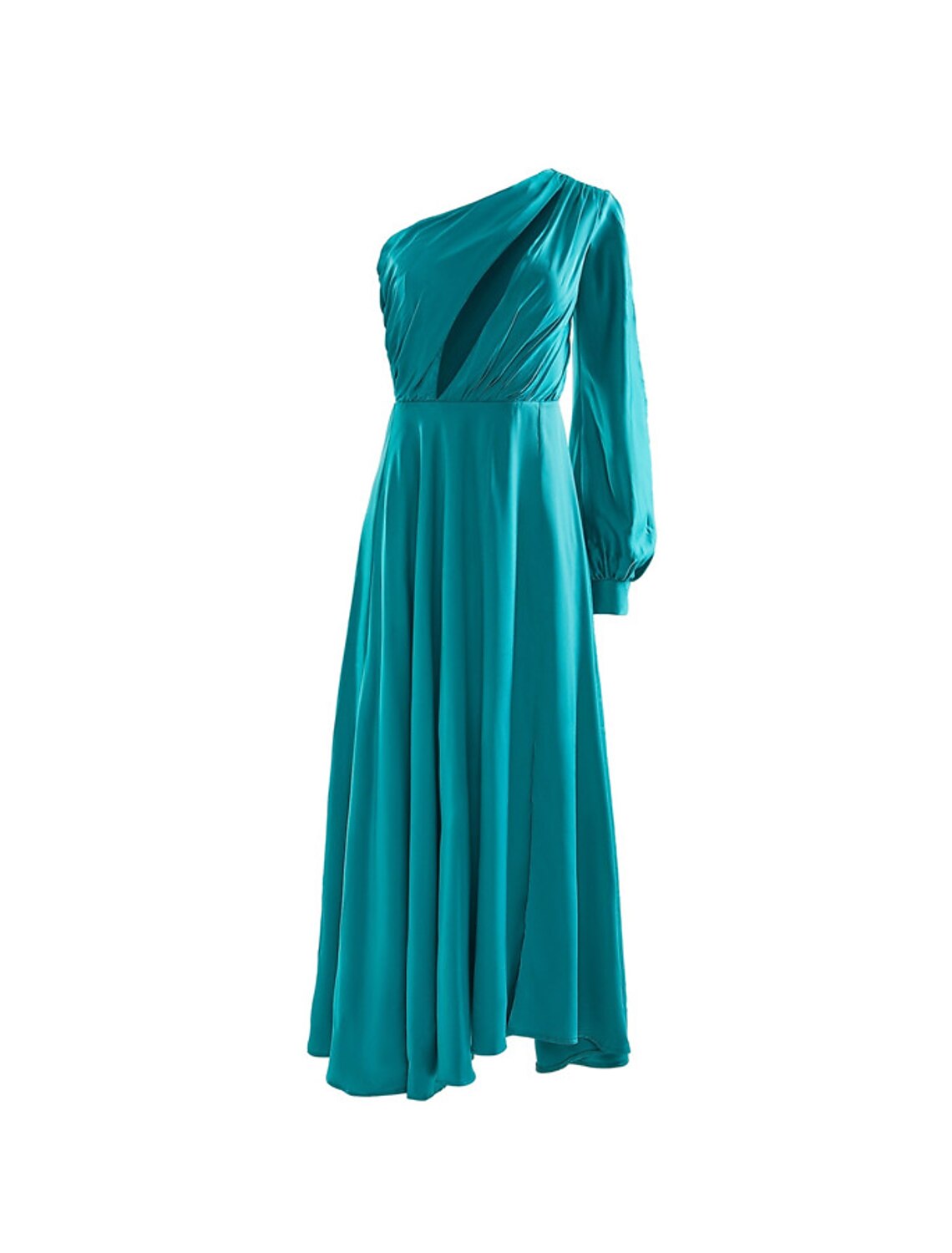 Abiti da cocktail a trapezio, abiti da festa, abiti da cerimonia, abiti da cerimonia, lunghezza tè, maniche lunghe, monospalla, in charmeuse con arricciature