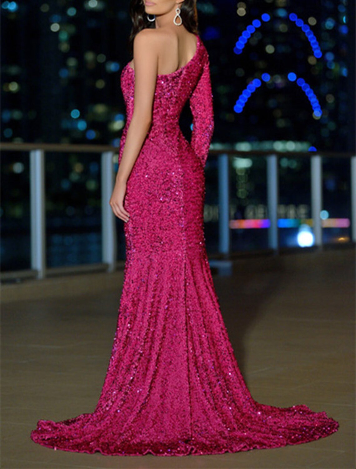 Mermaid / Trumpet Prom Dresses Sparkle & Shine Dress Party Wear Wedding Party Court Train Long Sleeve One Shoulder Sequined with Sequin Slit 2025