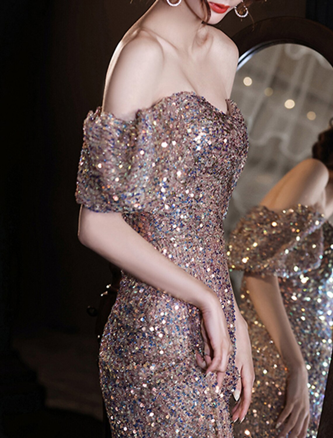 Vestidos de fiesta de sirena/trompeta, elegantes vestidos de fiesta para invitados de boda, largos hasta el suelo, mangas cortas, escote corazón, encaje con lentejuelas