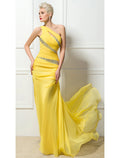 Yellow Chiffon One Shoulder Sheath/column Floor-Length Evening Dress