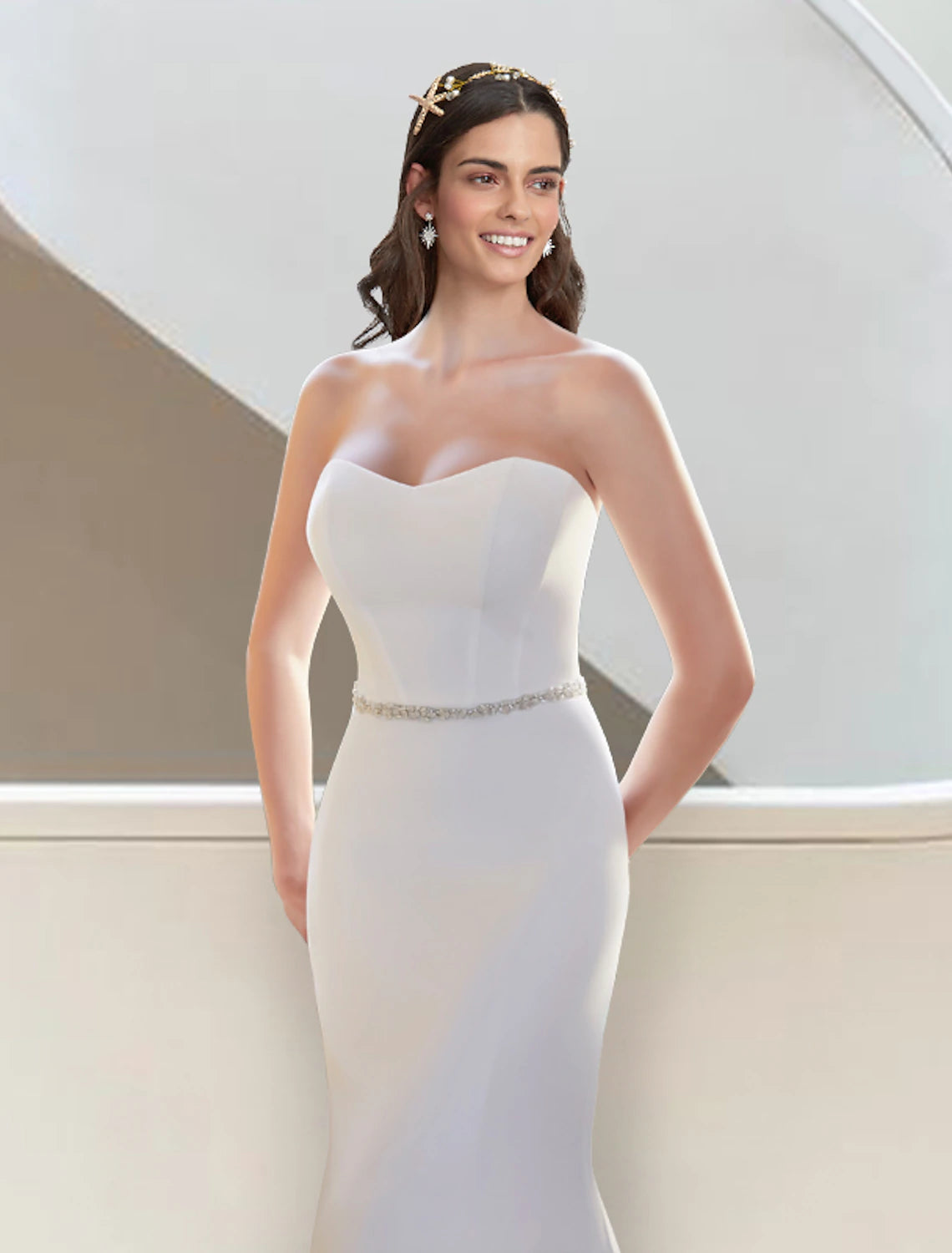 Ivory Crepe Off-the-Shoulder Sheath/column Floor-Length Bridesmaid Dress with Integrated Cape and Sweep Train