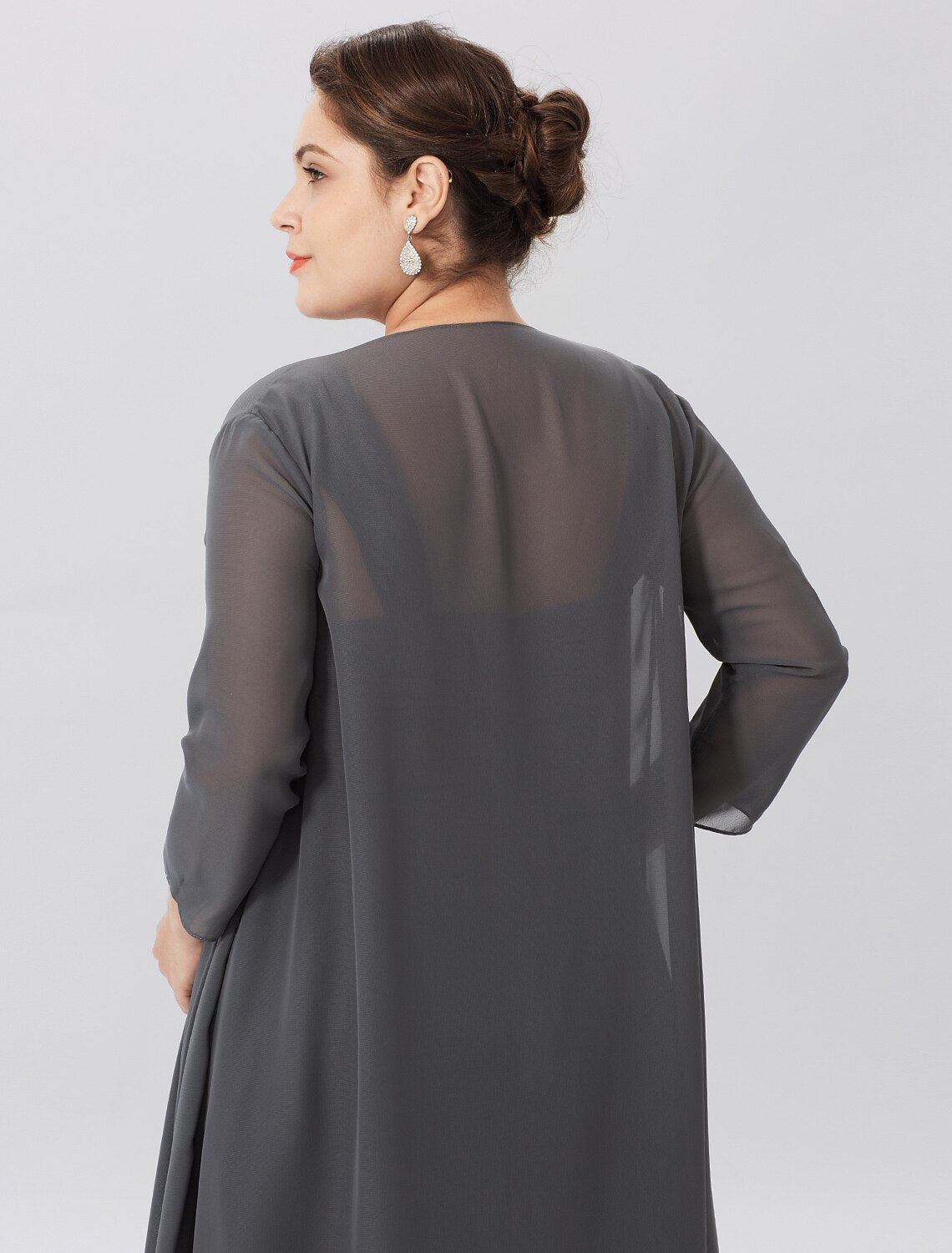 Abito da madre della sposa a trapezio, elegante, taglie forti, con spalline, lunghezza al ginocchio, in chiffon, senza maniche, con pieghe incrociate