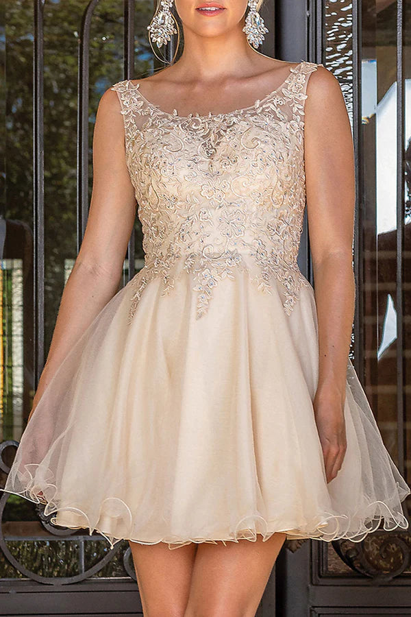 Vestido de fiesta con calcomanía de encaje con ilusión de línea