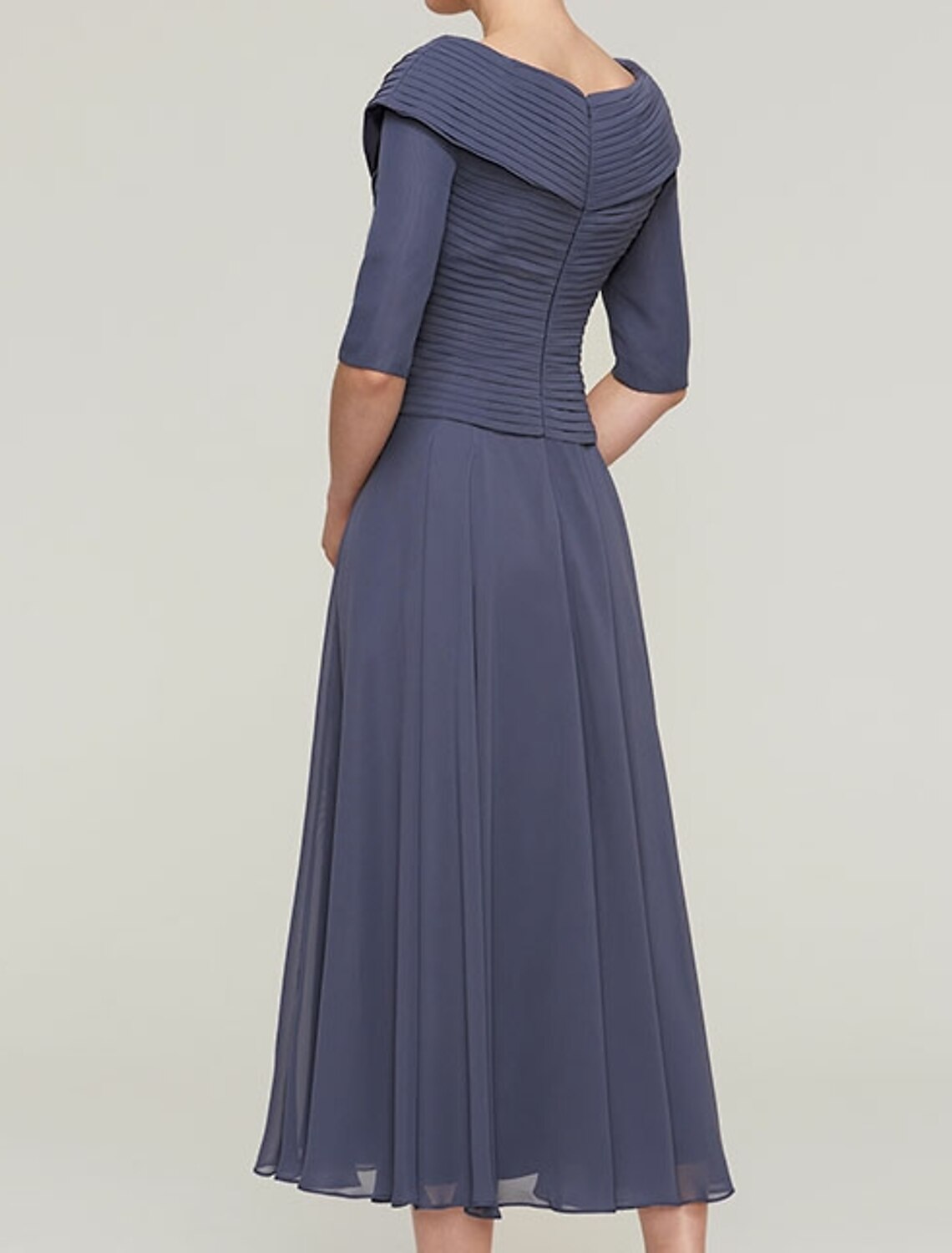 Vestido de madre de la novia de corte A, talla grande, escote en V, largo hasta los tobillos, de gasa, media manga con pliegues