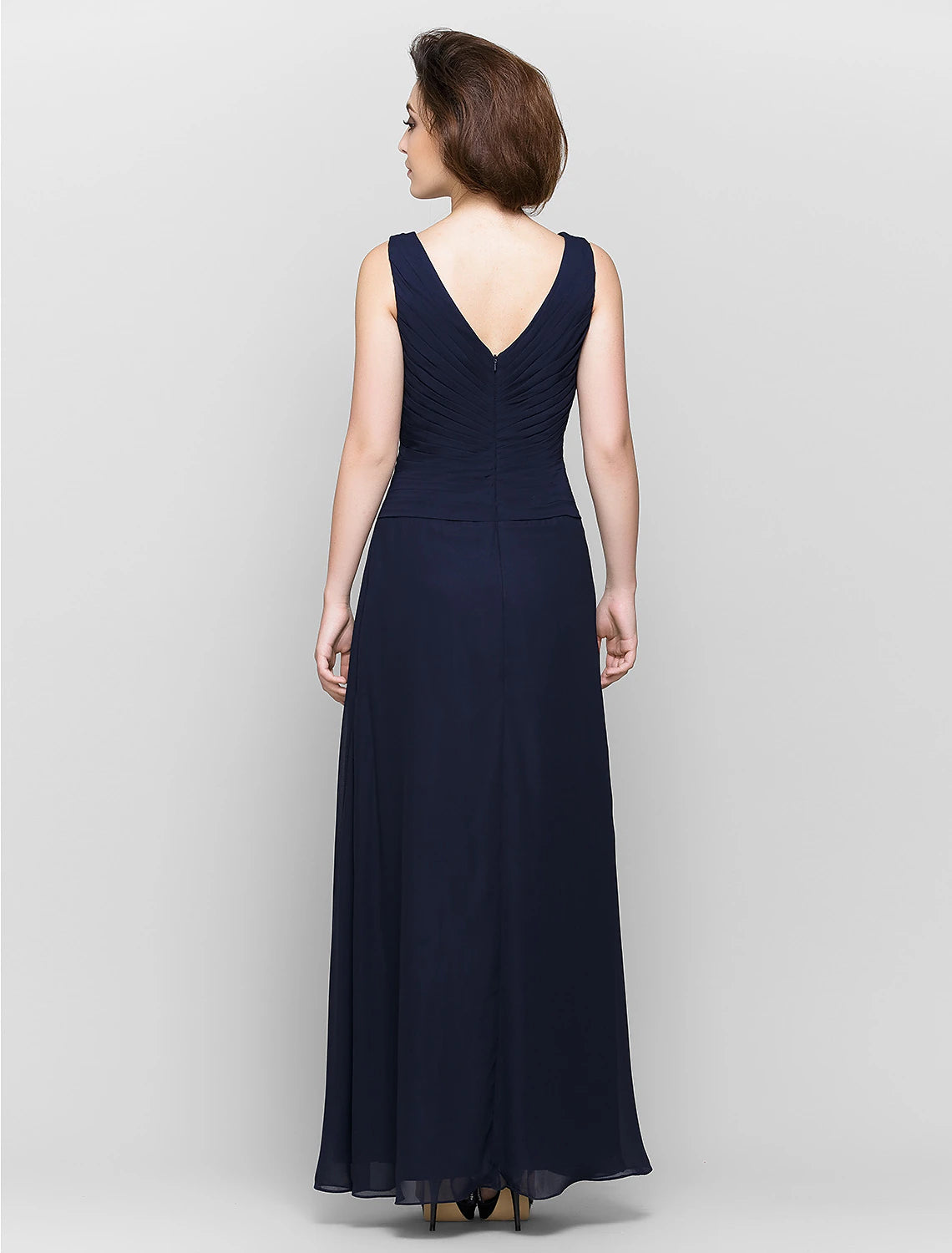 Abito da madre della sposa a tubino/colonna, abito convertibile, scollo a V, lunghezza pavimento, in chiffon, manica a 3/4 con volant a cascata incrociati