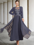 Slate Blue Chiffon A-Line Floor-Length Evening Dress