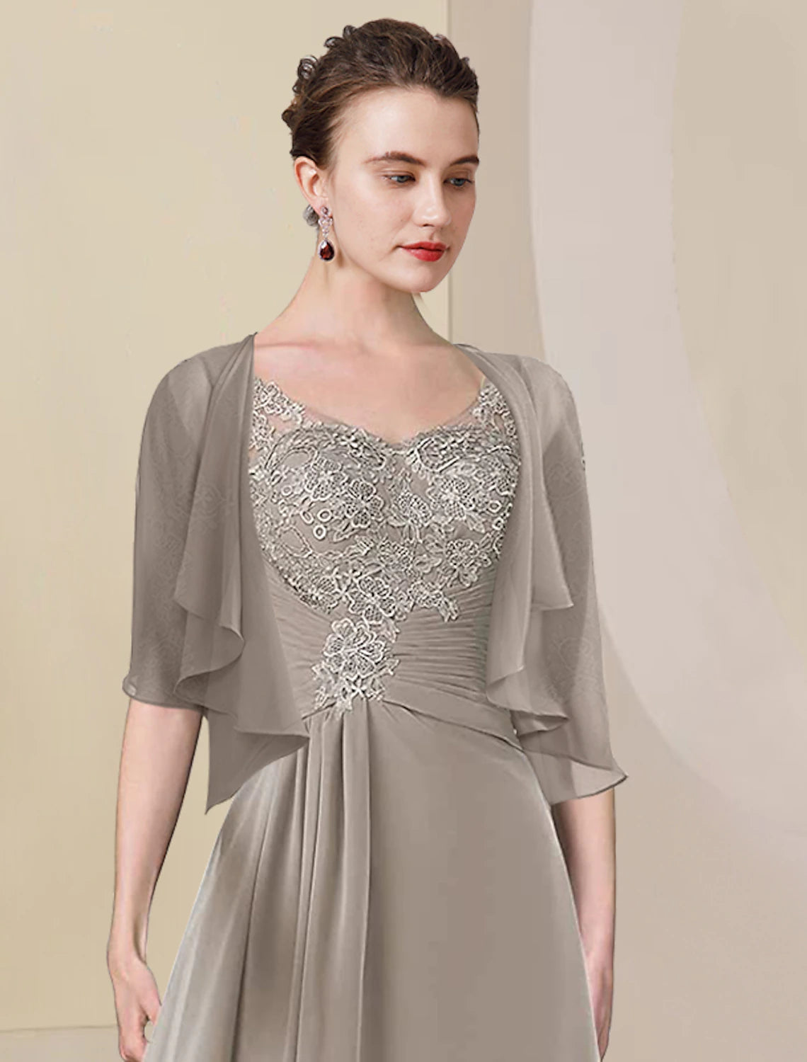 Grey Chiffon Asymmetrical A-Line Sweetheart Lace Bodice Dress