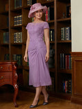 Lilac Chiffon Mother of the Bride Tea-Length Dress with Sequin Bodice