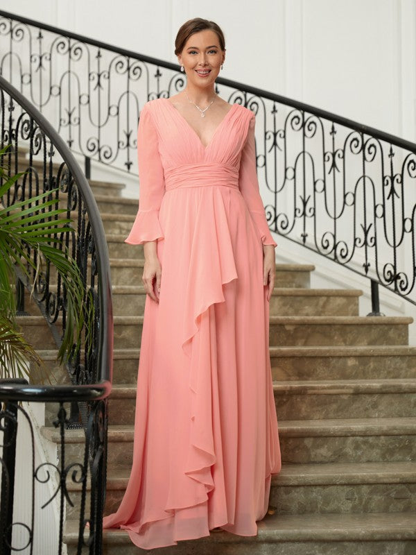 Blushing Pink Chiffon A-Line Floor-Length Bridesmaid Dress with Ruched Bodice
