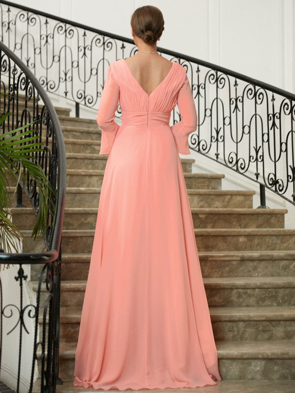 Blushing Pink Chiffon A-Line Floor-Length Bridesmaid Dress with Ruched Bodice