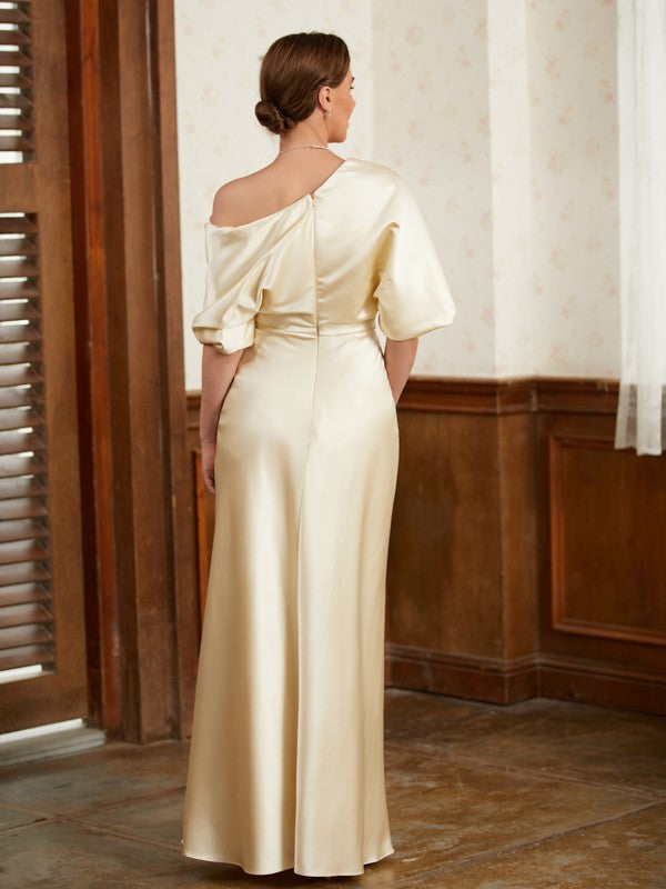 Ivory Satin Off-the-Shoulder Sheath/column Floor-Length Evening Dress