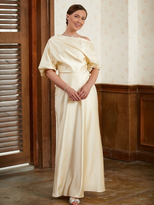 Ivory Satin Off-the-Shoulder Sheath/column Floor-Length Evening Dress