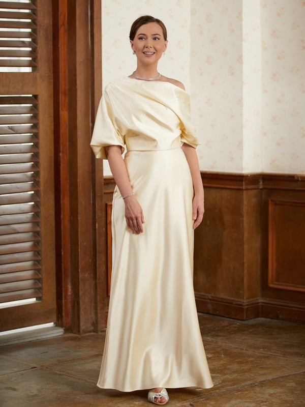 Ivory Satin Off-the-Shoulder Sheath/column Floor-Length Evening Dress