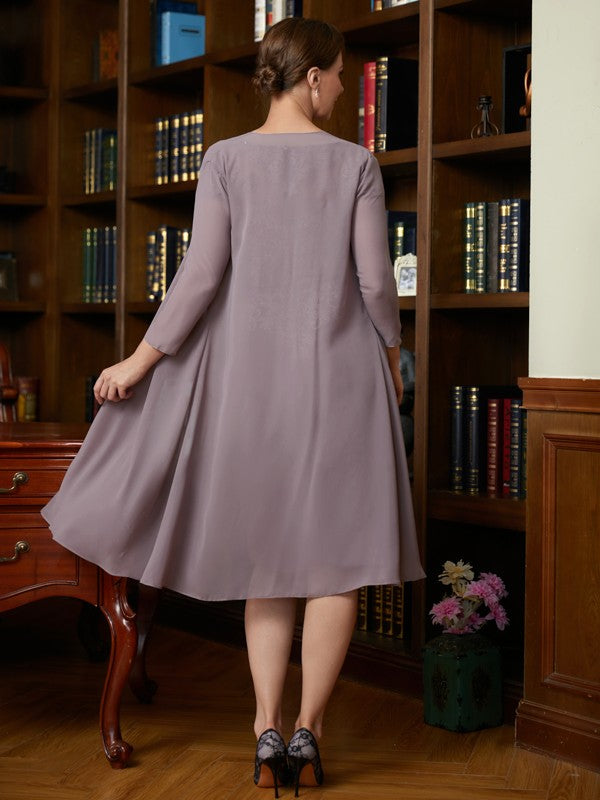 Elegant Mauve Chiffon A-Line Knee-Length Mother of the Bride Dress with Lace Bodice & Matching Jacket
