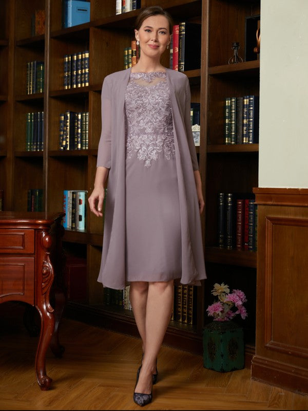 Elegant Mauve Chiffon A-Line Knee-Length Mother of the Bride Dress with Lace Bodice & Matching Jacket