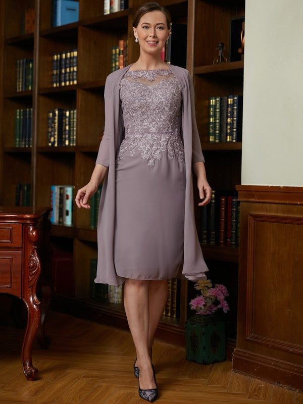Elegant Mauve Chiffon A-Line Knee-Length Mother of the Bride Dress with Lace Bodice & Matching Jacket