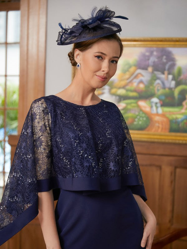 Vestidos para madre de la novia con corte tubo/columna, de crepé, escote redondo, sin mangas y largo hasta el suelo