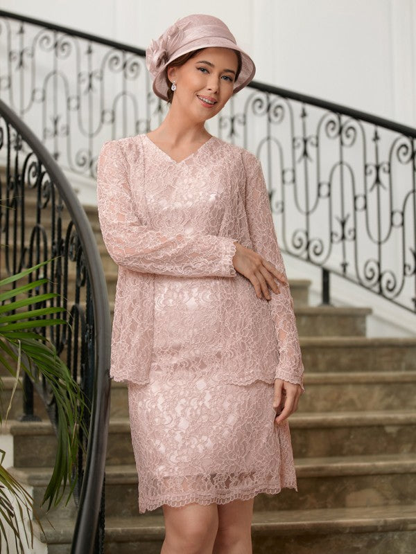 Abiti da madre della sposa a tubino/colonna in raso di seta effetto pizzo, scollo a V, senza maniche, lunghezza al ginocchio