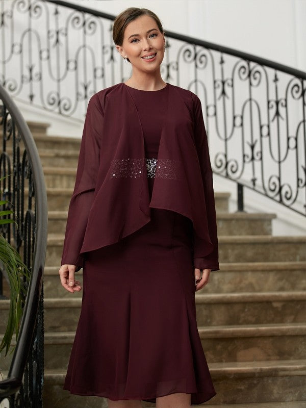 Vestidos para madre de la novia de gasa con cuentas, escote redondo, sin mangas, hasta la rodilla