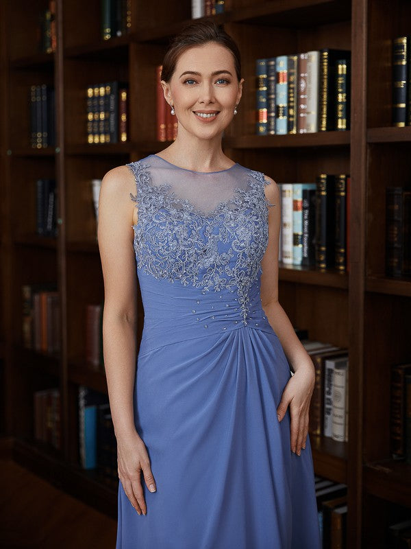 Vestidos de madre de la novia asimétricos de corte A/princesa, de gasa, con apliques y escote redondo, sin mangas