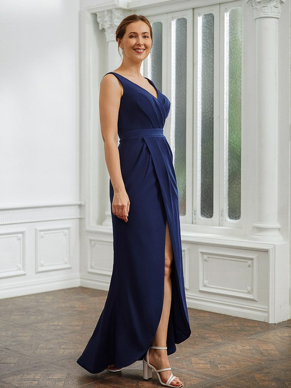 Sheath/Column  Crepe Ruched V-neck Sleeveless Floor-Length Mother of the Bride Dresses