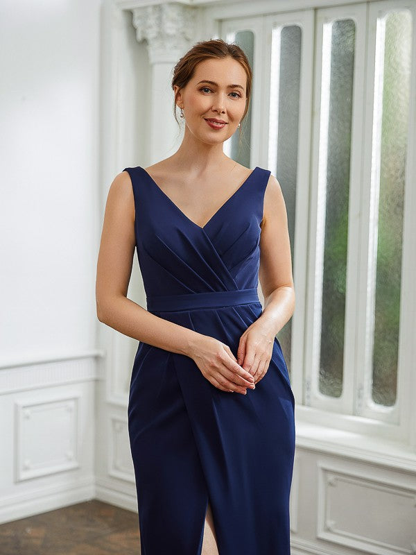 Sheath/Column  Crepe Ruched V-neck Sleeveless Floor-Length Mother of the Bride Dresses