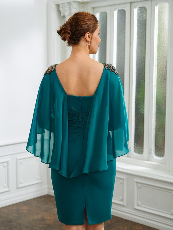 Abiti da madre della sposa al ginocchio, in chiffon, con maniche a 3/4, arricciati e a tubino