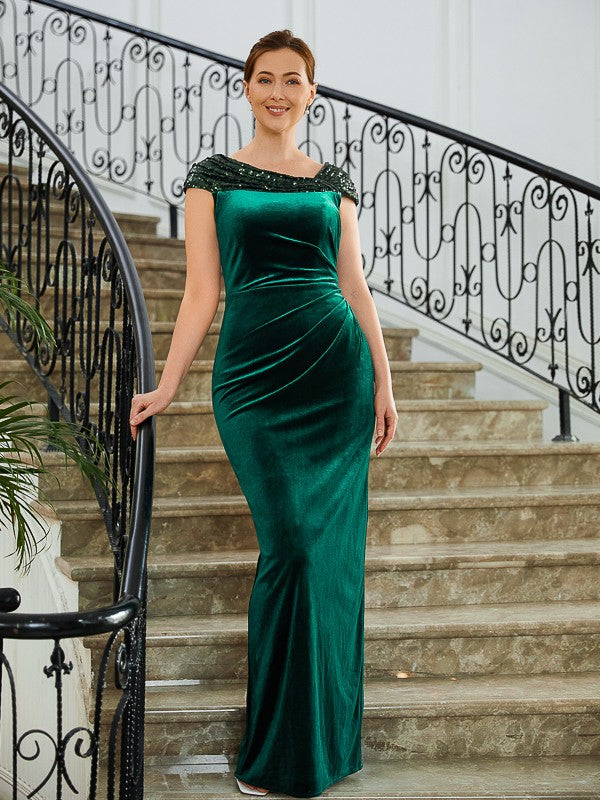 Vestidos para madre de la novia de terciopelo, con escote en V fruncido, sin mangas y hasta el suelo
