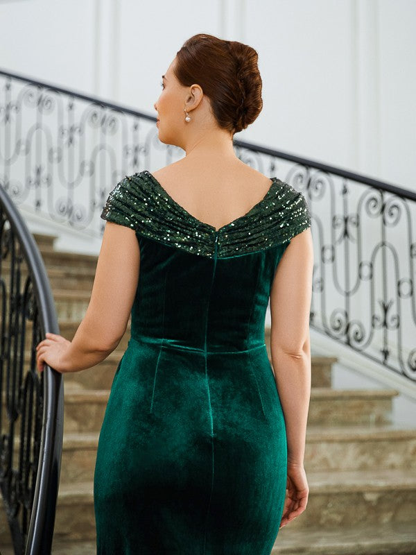 Vestidos para madre de la novia de terciopelo, con escote en V fruncido, sin mangas y hasta el suelo