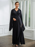 Black Chiffon A-Line Floor-Length Evening Dress with Cape
