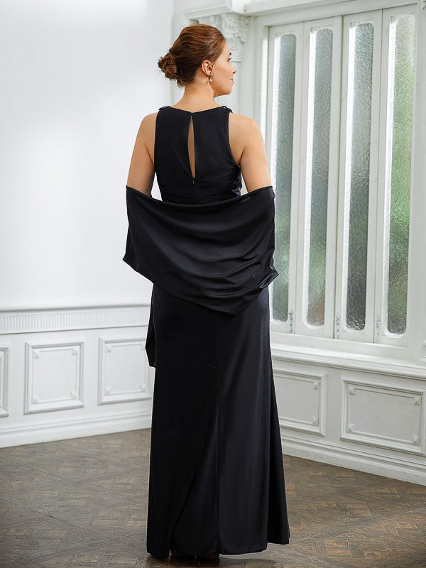 Black Chiffon A-Line Floor-Length Evening Dress with Cape
