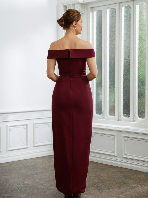 Burgundy Off-the-Shoulder Midi Sheath/Column Dress with Tulip Hem