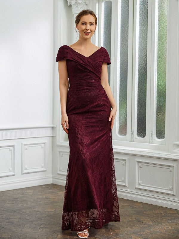 Burgundy Lace Sheath/column Off-the-Shoulder Floor-Length Bridesmaid Dress