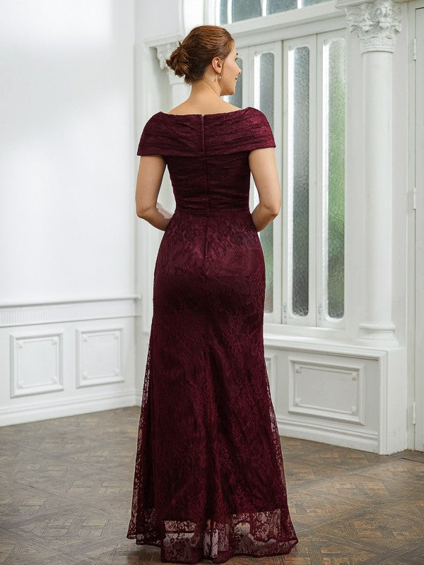 Burgundy Lace Sheath/column Off-the-Shoulder Floor-Length Bridesmaid Dress