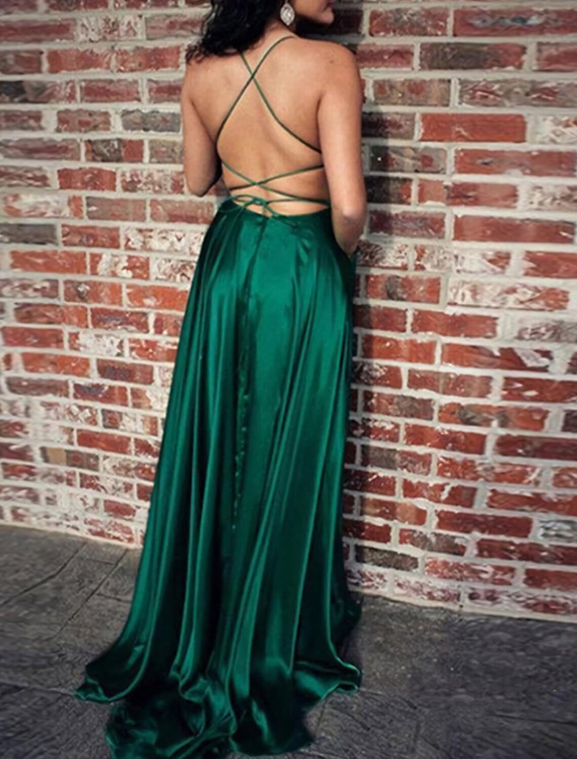 Abito da sera a trapezio, sexy, formale, da invitato a nozze, con strascico a spazzola, senza maniche, spalline sottili, in charmeuse con spacco