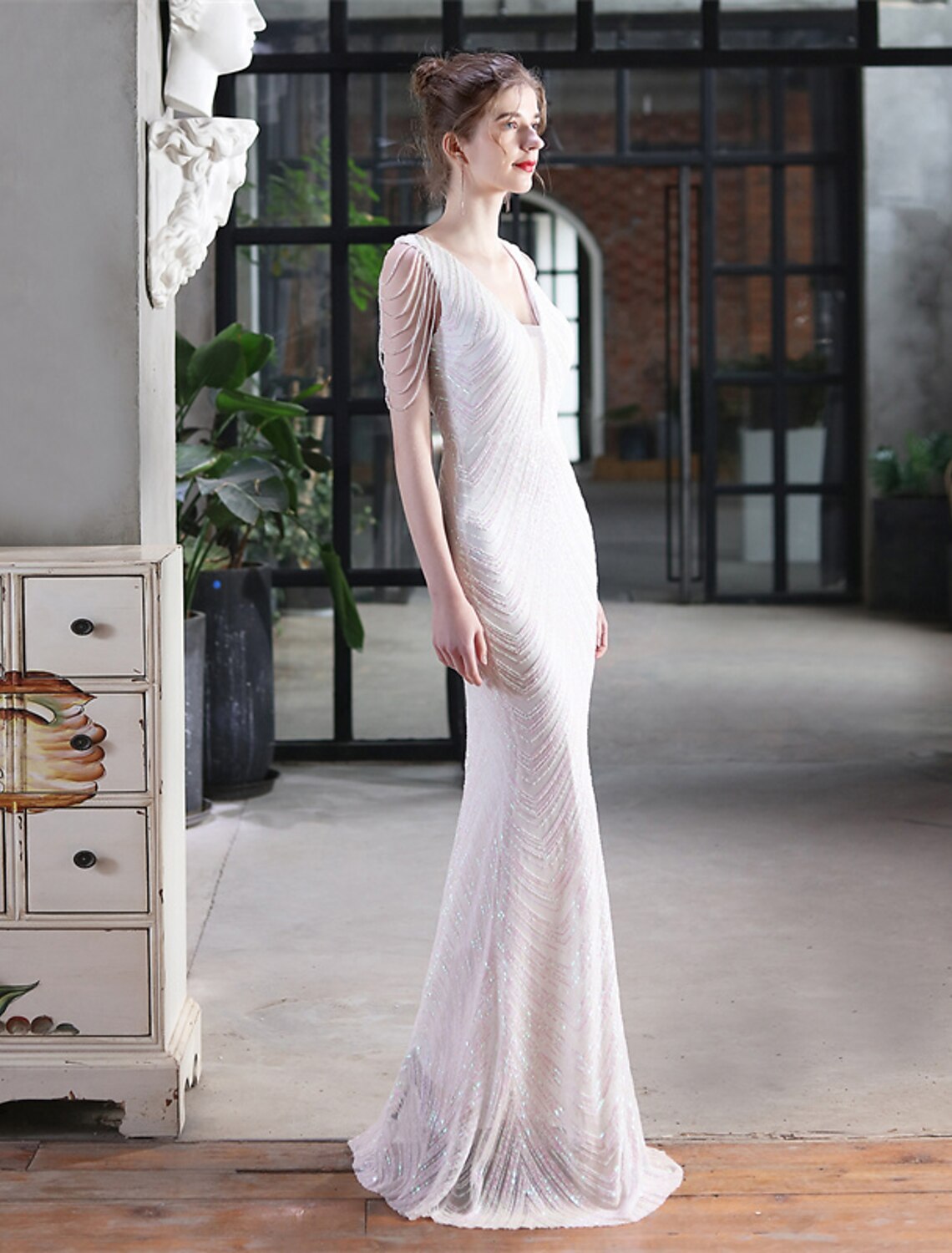 Gold Sequin Mermaid Floor-Length Evening Dress