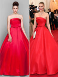 Vestido elegante de quinceañera para fiesta, largo hasta el suelo, sin mangas, sin tirantes, de satén con lazo(s)