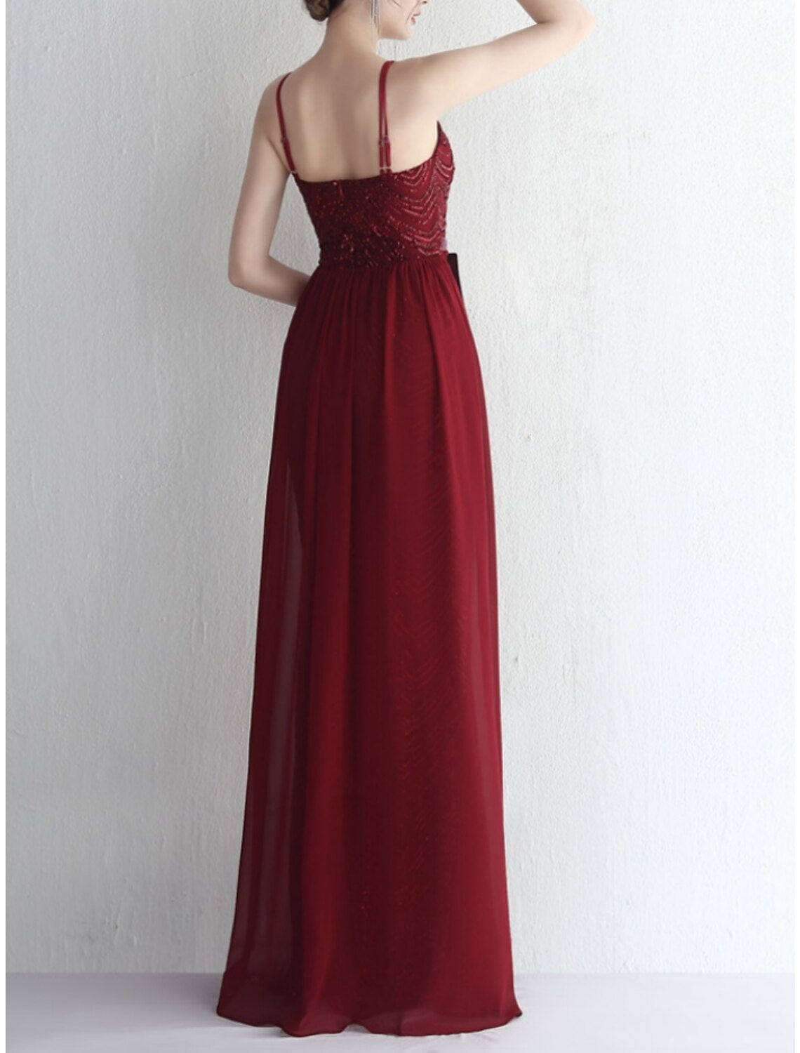 Mermaid / Trumpet Evening Gown Elegant Dress Formal Sweep / Brush Train Sleeveless Spaghetti Strap Chiffon with Glitter Pleats