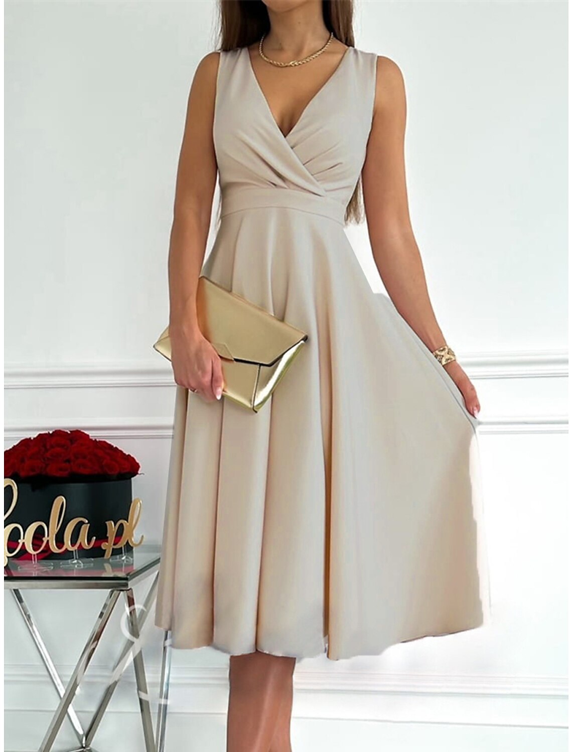 Women's Party Dress New Year's Eve Dress Homecoming Dress Cocktail Dress Midi Dress Light Pink Black Red Sleeveless Ruched Summer Spring V Neck Birthday