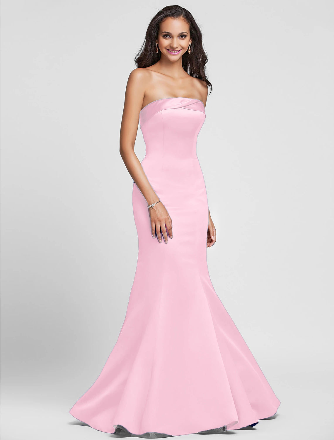 Mocha Satin Mermaid Floor-Length Dress with Draped Straight Neck